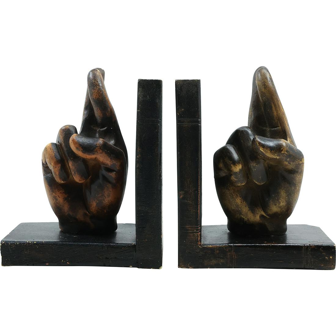 Pair Fingers Crossed Bookends in Hard Composition Original Patina (1 of 16)