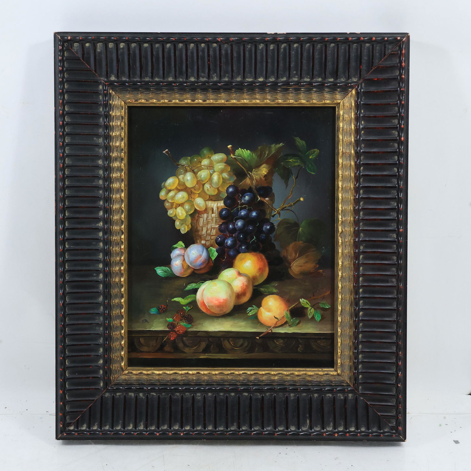 Fine Quality 20th C. Oil Painting on Wood Panel Still Life Grapes and Fruit, Quality Frame (1 of 14)