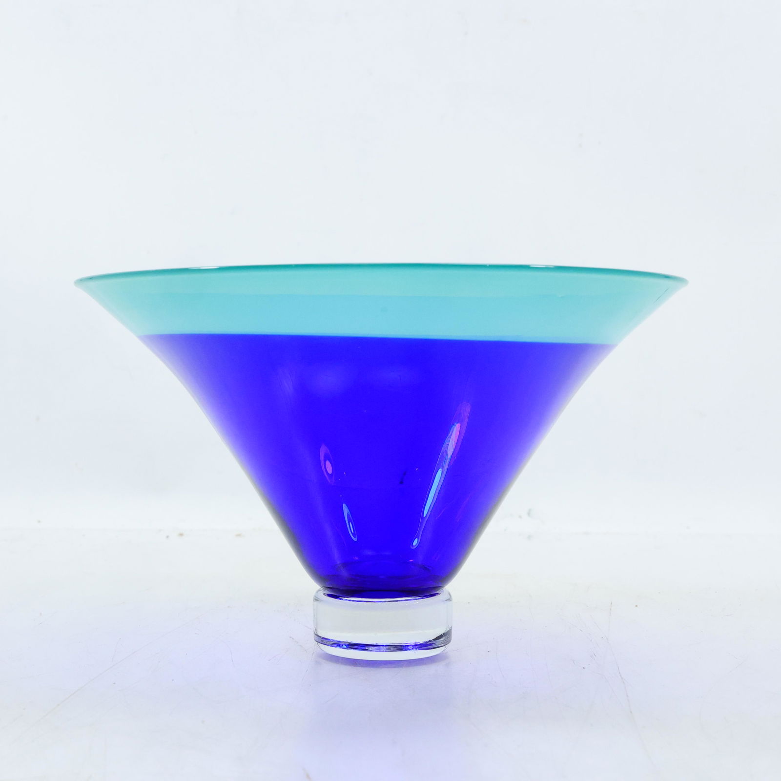 Blue Green Glass Bowl / Vase by B/G Nonfoux 1985,  8.5 inches diameter (1 of 13)