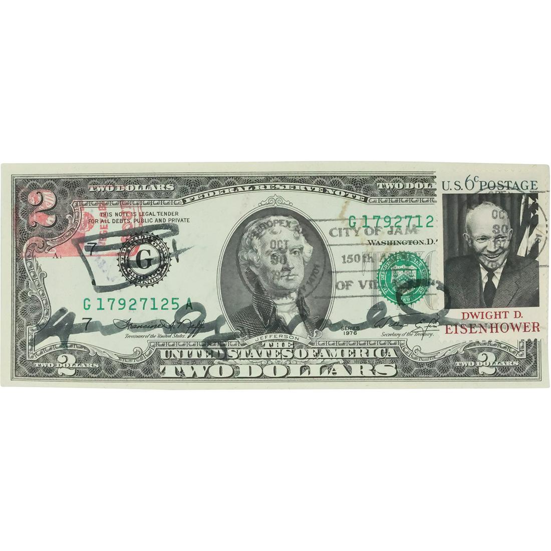 Autographed ANDY WARHOL "Two Dollar Bill" Post Marked 1977, Warhol Stamp on Backside (1 of 10)