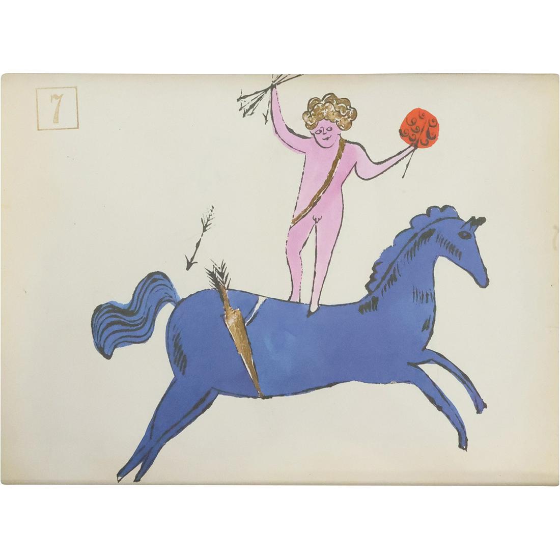 ANDY WARHOL Colored Lithograph "In The Bottom of My Garden" Cupid on Horseback: ANDY WARHOL Colored Lithograph "In The Bottom of My Garden" Cupid on Horseback. size: 8.5 x 10.75
