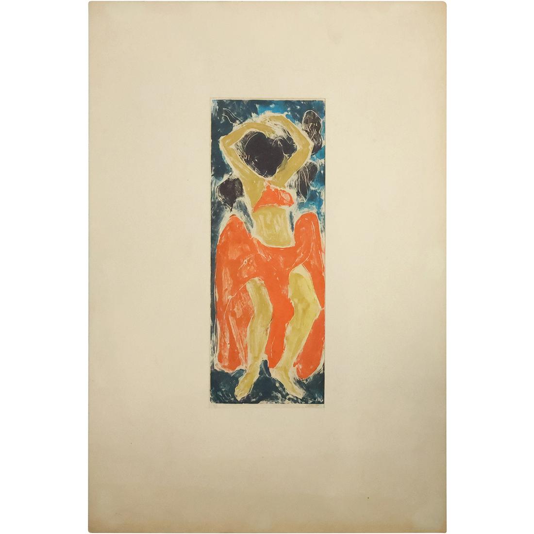 Signed Videto 1956, Mid-Century Modern Abstract Dancing Woman Color Lithograph (1 of 13)