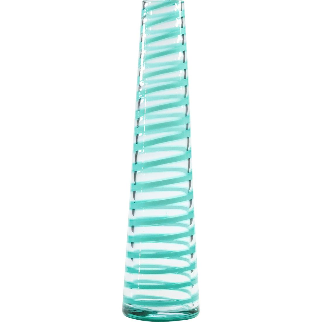 Mid-Century Modern Tall Crystal Glass Tapered Cylindrical Vase with Green Spiral Treading 12 in. h. (1 of 10)