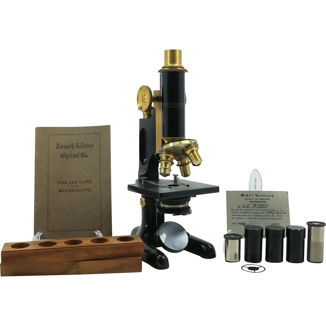 Antique Iron and Brass Microscope in Case BAUSCH & LOMB OPITCAL CO Rochester NY (1 of 20)