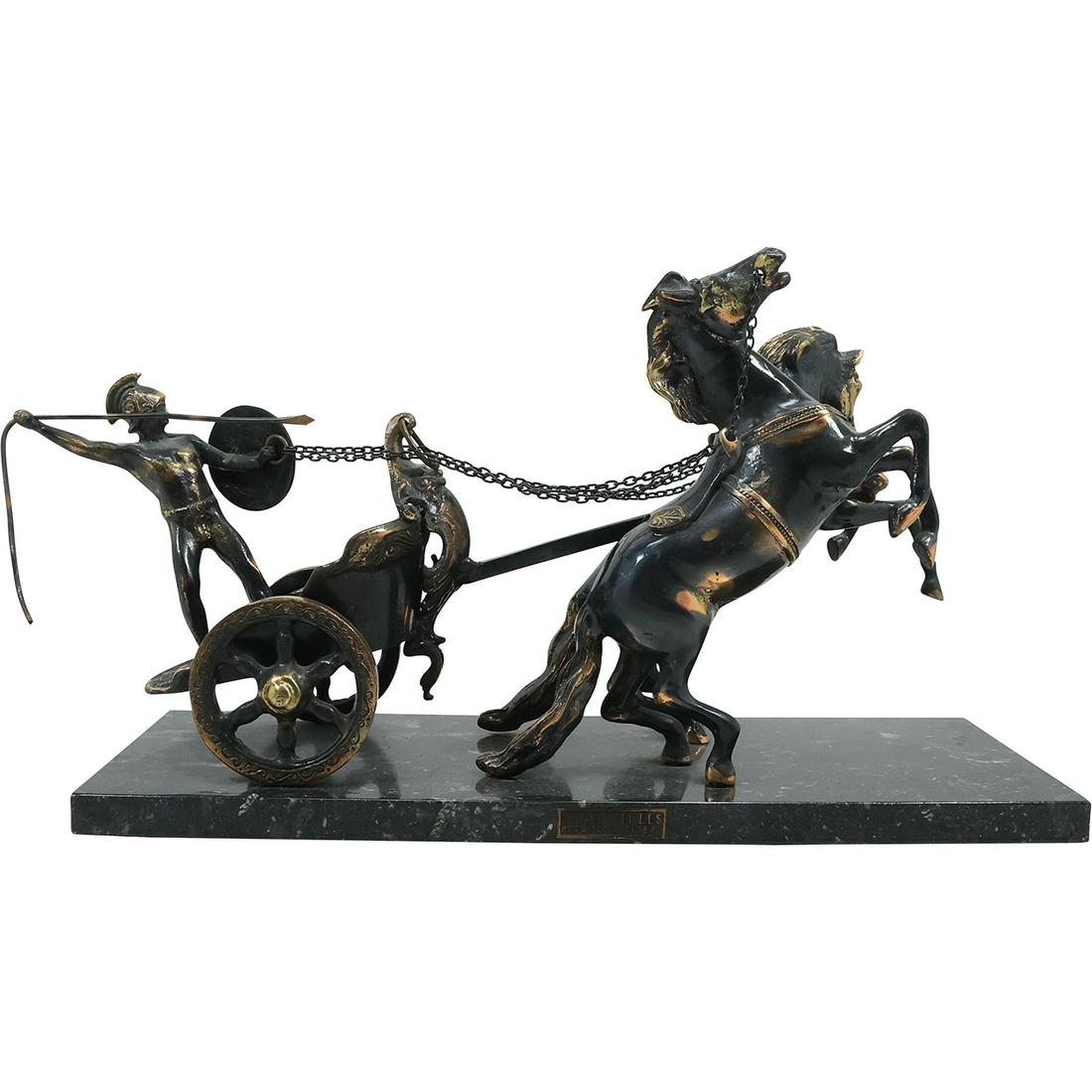 Achilles Chariot Bronze Statue with 2 Horses Made in Greece BM 20 inches length: Achilles Chariot Bronze Statue with 2 Horses Made in Greece BM 20 inches length. Original Patina Finish. size: 11x20