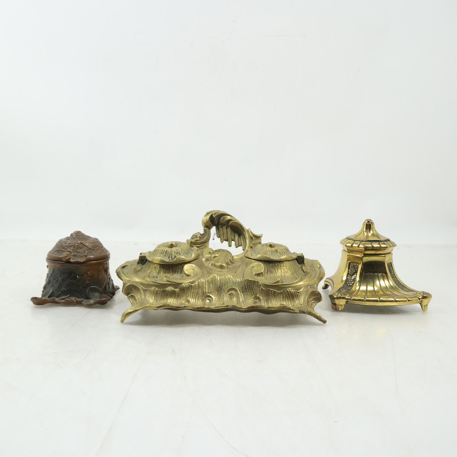 [3] Assorted Victorian Brass Inkwells - Original Patina (1 of 20)