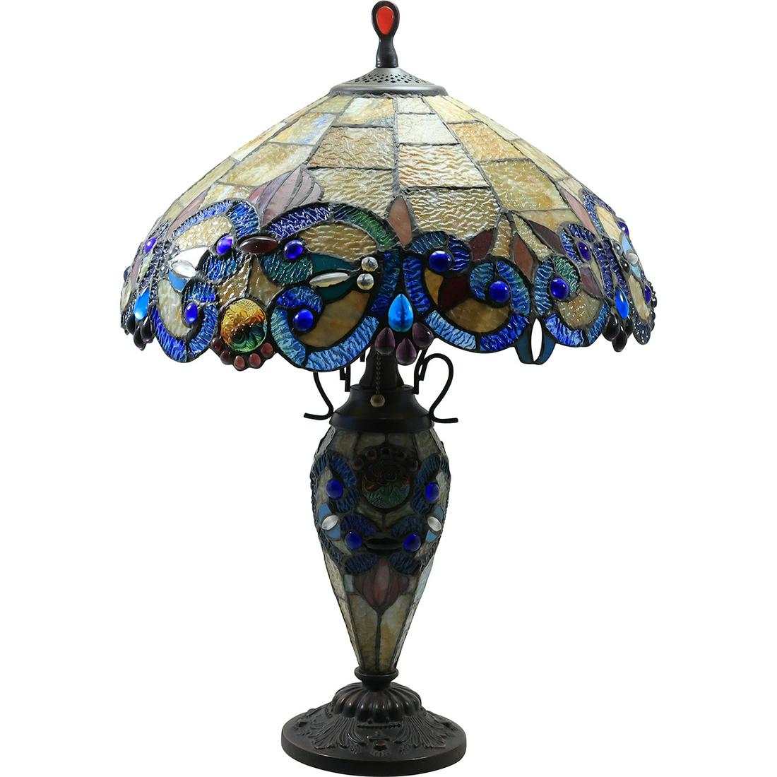 20th C. Decorator Tiffany Style Leaded Glass Table Lamp with Lighted Base 26 inches height (1 of 19)