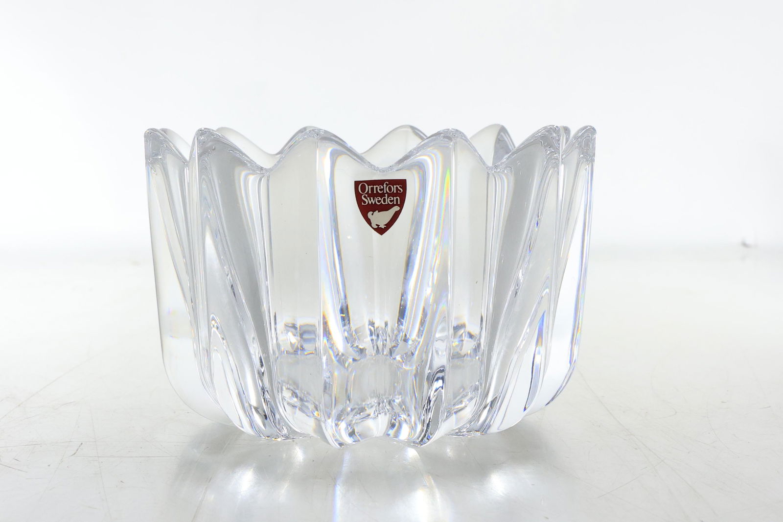 Orrefors Sweden Crystal Bowl Vase Crown Edge Signed, Original Label (1 of 17)