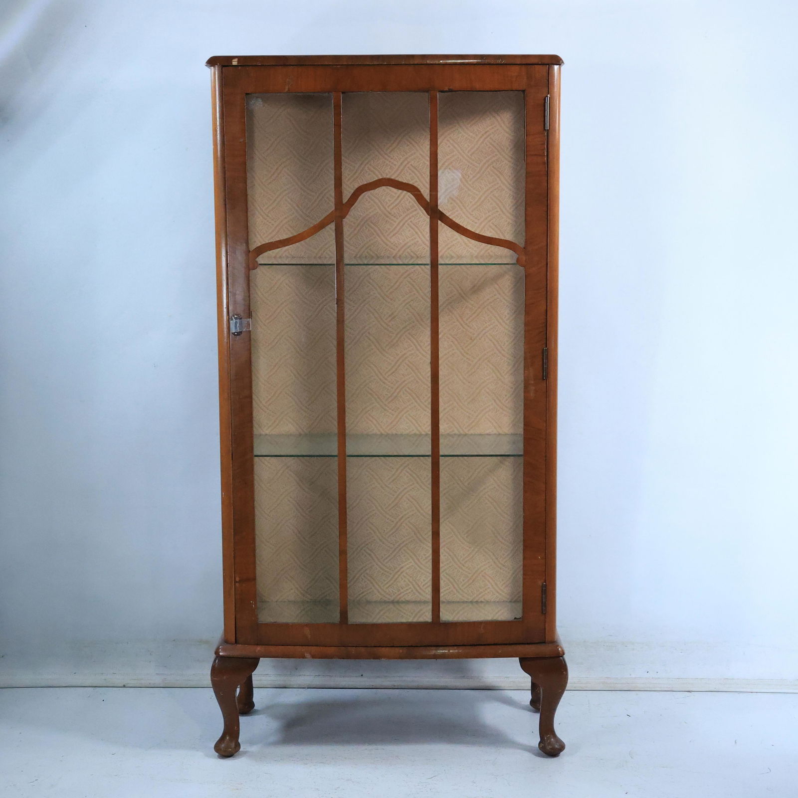 Vintage Art Deco Walnut Curio Display Cabinet with Glass Shelves 47 inches height, 22.5 inches wide (1 of 20)