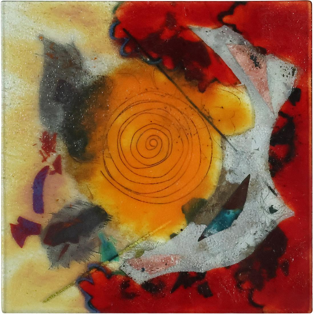 Abstract Fused Glass Square Serving Platter 16 inches diameter (1 of 15)