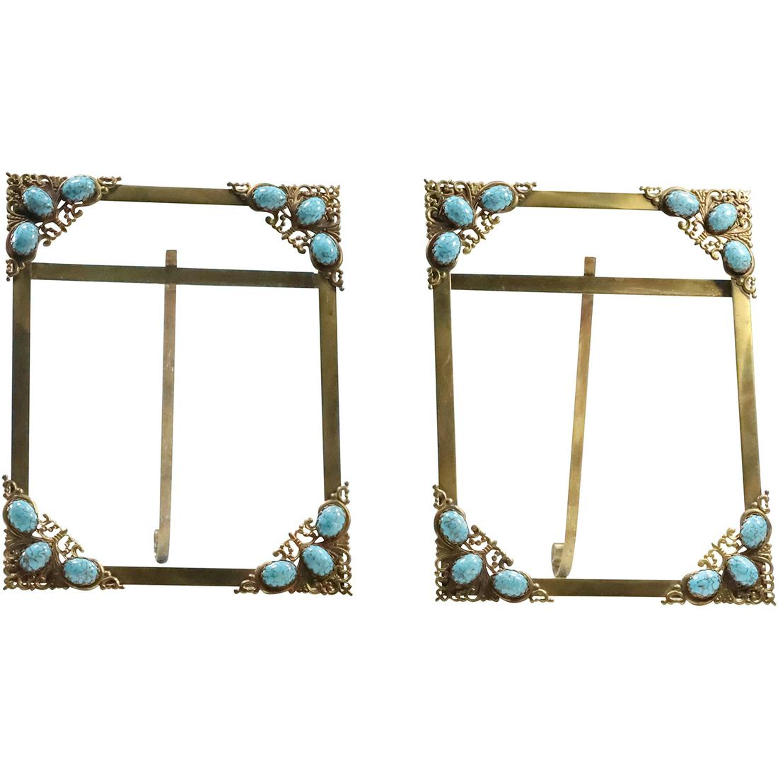 [2] Matching Brass and Turquoise Corners Dresser Top Picture Frames (1 of 15)