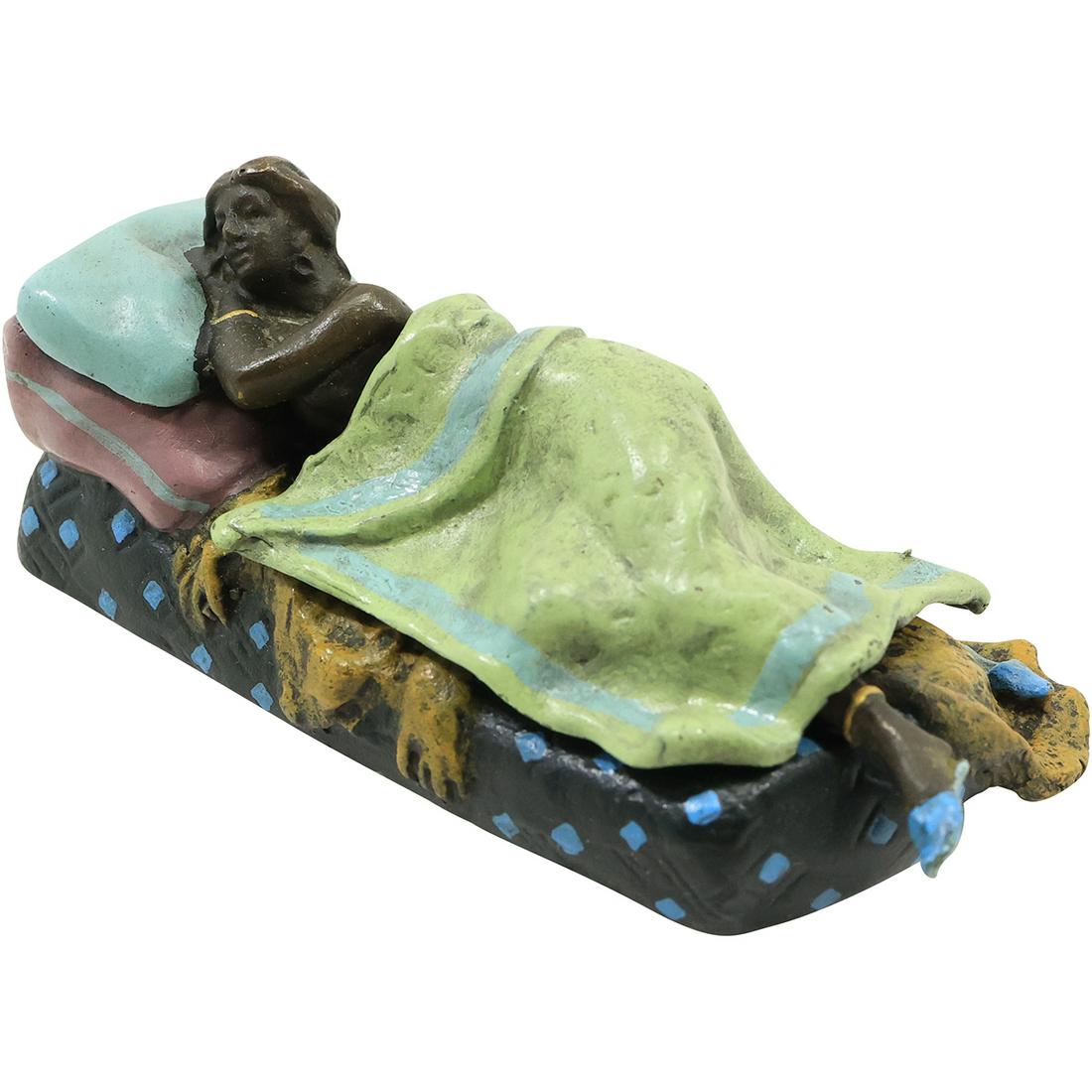 after Bergman Austria Bronze Nude Woman Under Blanket Lifts to Expose: after Bergman Austria Bronze Nude Woman Under Blanket Lifts to Expose. Bears Signature. Good Polychrome Patina. size: 1.75x4x2