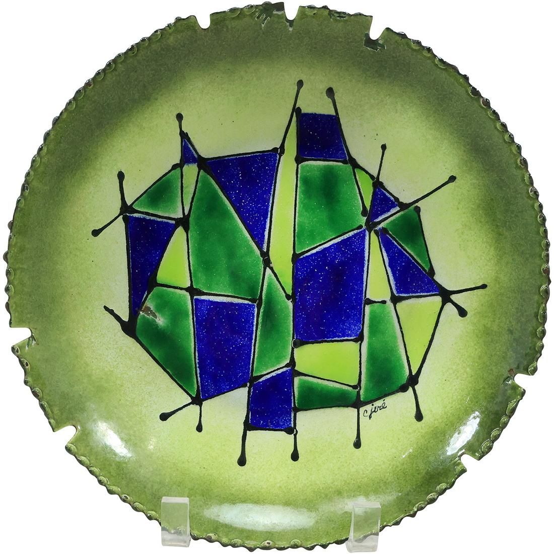 Curtis Jere Mid Century Modern Enamel Ashtray Signed, 11 inches diameter (1 of 17)