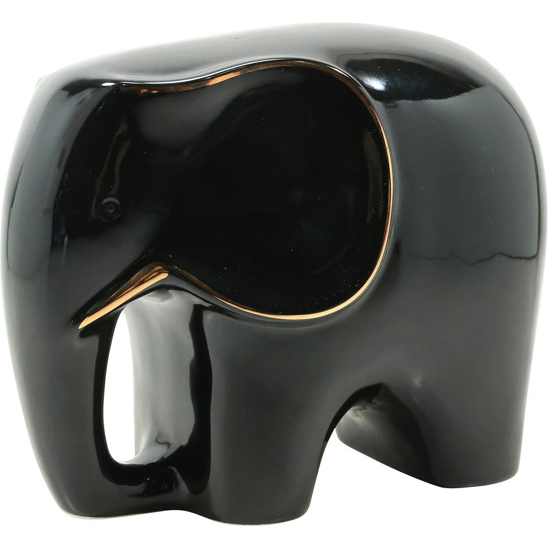 Black Ceramic with Gold Accents Nordic Style Elephant Figure Statue 8 inches length (1 of 17)