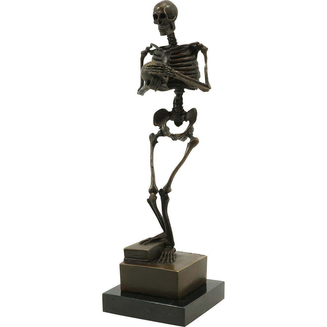 after Carl Kauba Skeleton Solid Bronze Statue on Marble Pedestal, Good Patina, 12.25 inches height (1 of 20)