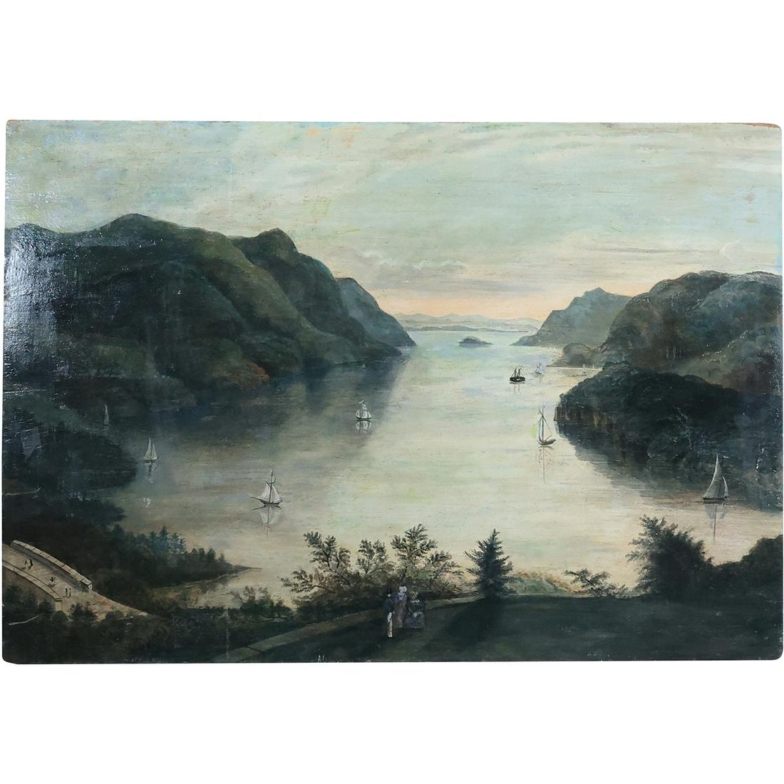 19th C. Oil Painting on Wood Panel HUDSON RIVER SCHOOL WEST POINT NEW YORK: 19th C. Oil Painting on Wood Panel HUDSON RIVER SCHOOL WEST POINT NEW YORK . size: 23.5 inches x 34 inches