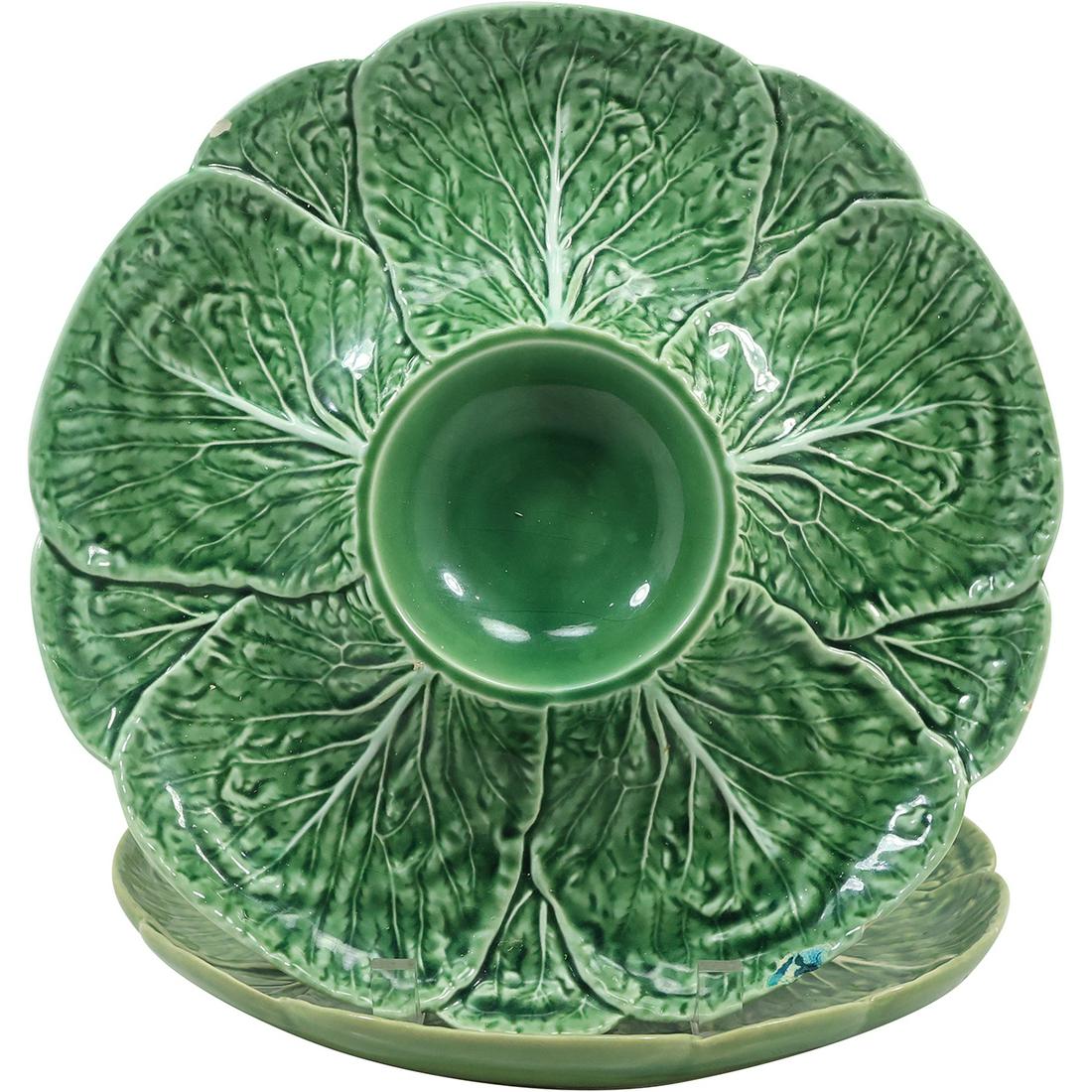 [2] Bordallo Pinheiro Portugal CABBAGE LEAVES Green Ceramic Platters 12.25 inches diameter (1 of 16)