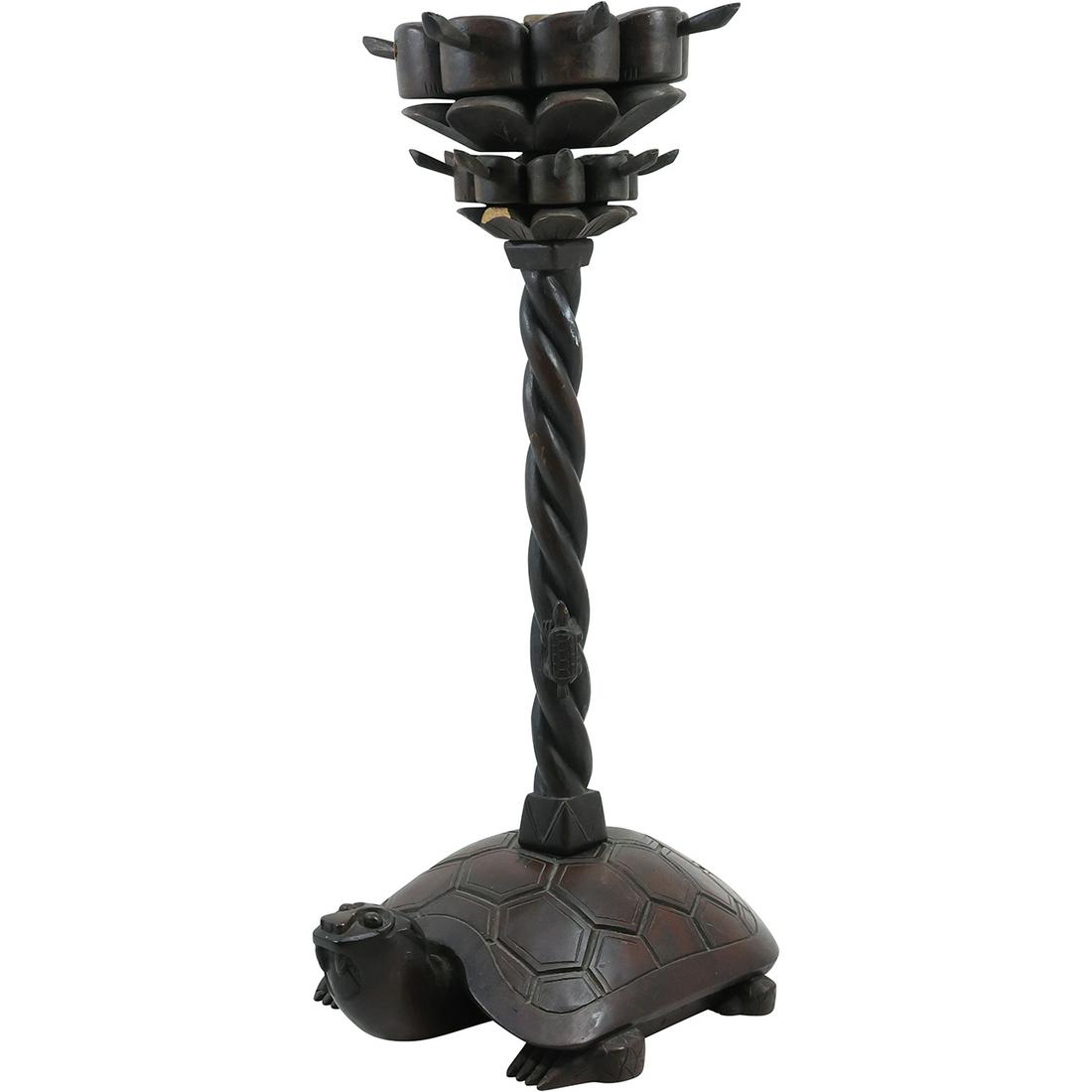 Unusual Carved Teakwood Turtle Base Drying Stand ? 19 inches height (1 of 20)