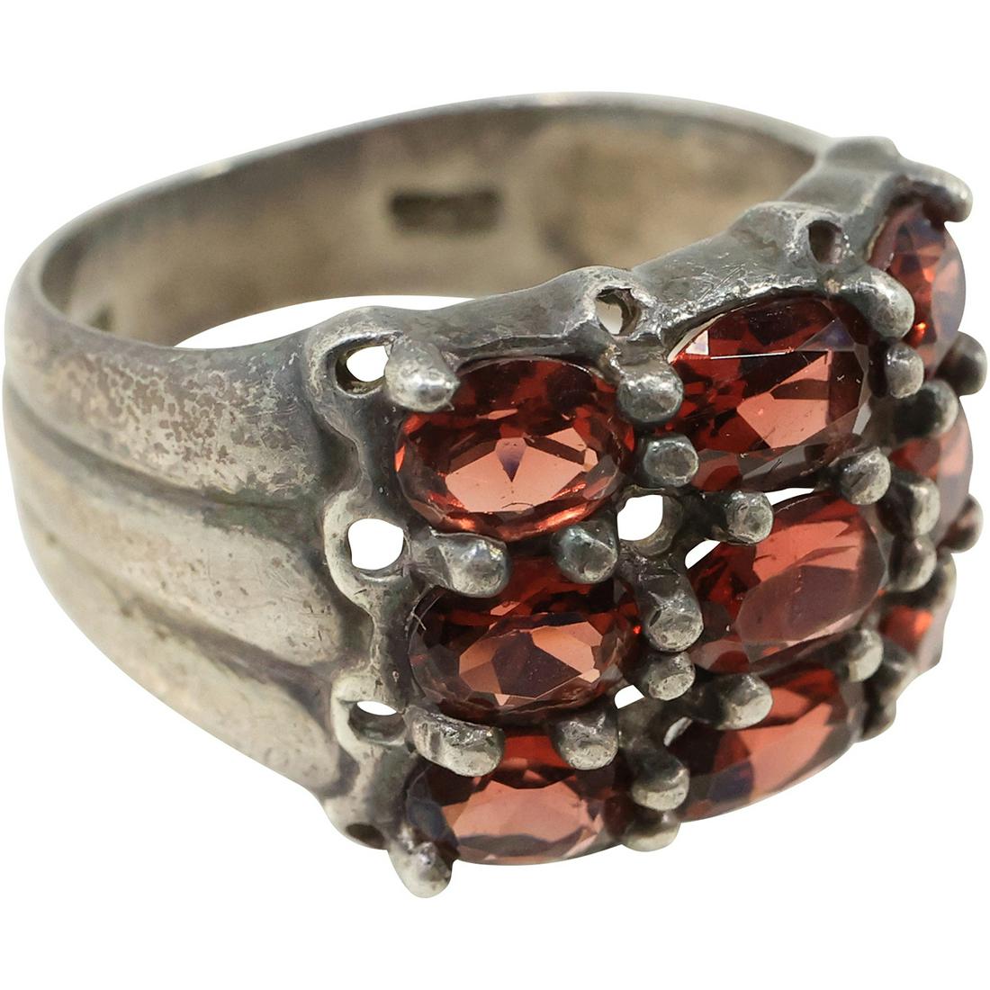 .925 Sterling Silver 9 Genuine Garnets set into a channel design Ring Size 8,  3/4 in. x 1/2 in. (1 of 8)