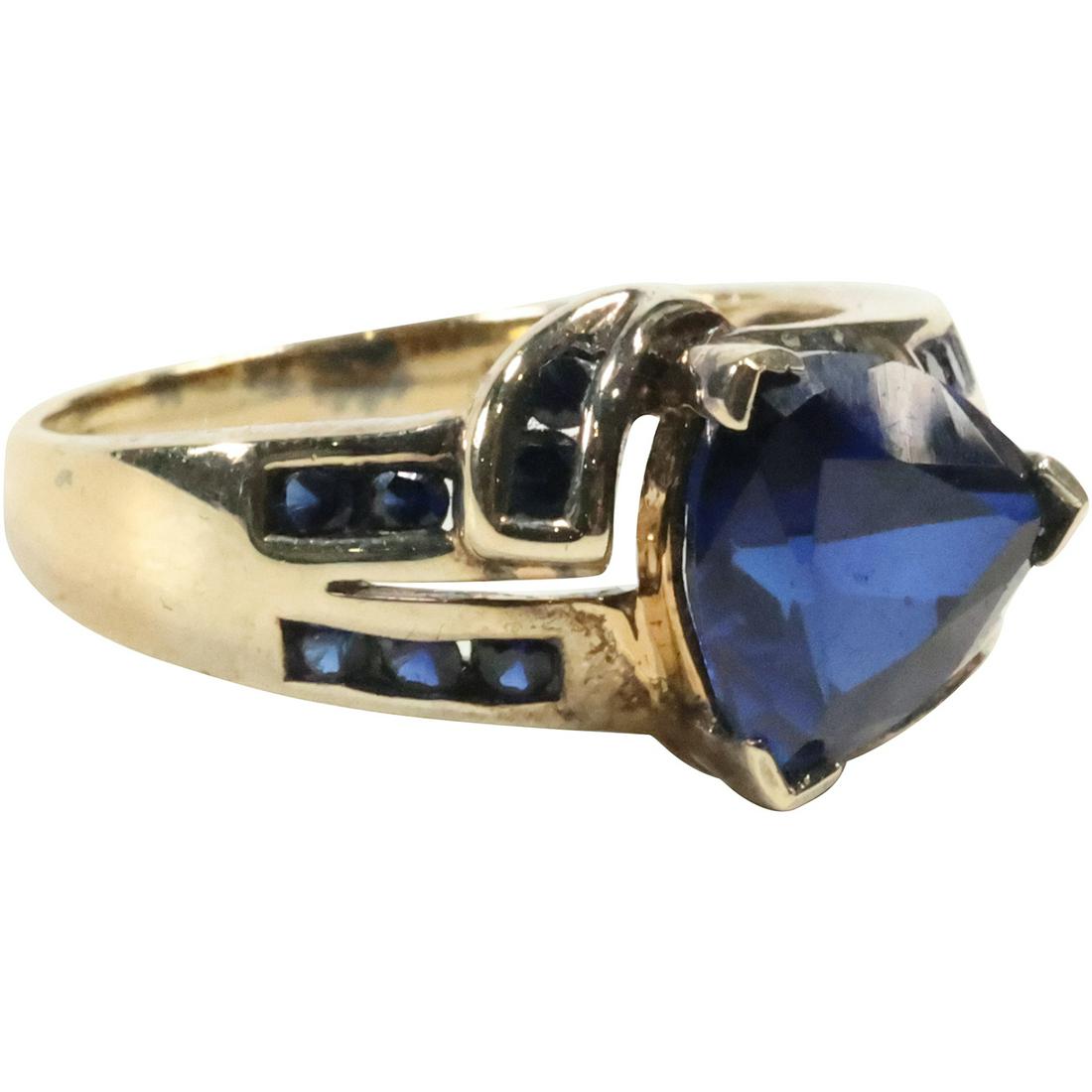 .925 Sterling Silver Genuine Sapphire approx 5 Ct Center Stone, 14 Sapphires on Sides Ring Size 10 (1 of 9)