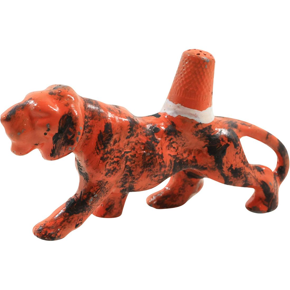 Rare and Unusual Cast Metal TIGER Figure Thimble Carrier in Original Paint Finish 3 in. x 2.5 in.: Rare and Unusual Cast Metal TIGER Figure Thimble Carrier in Original Paint Finish 3 in. x 2.5 in.