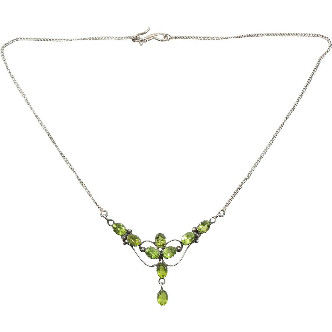 Sterling Silver Victorian Style Peridot Lavalier Pendant Necklace on Sterling Chain 18 in. x 2 in. (1 of 10)