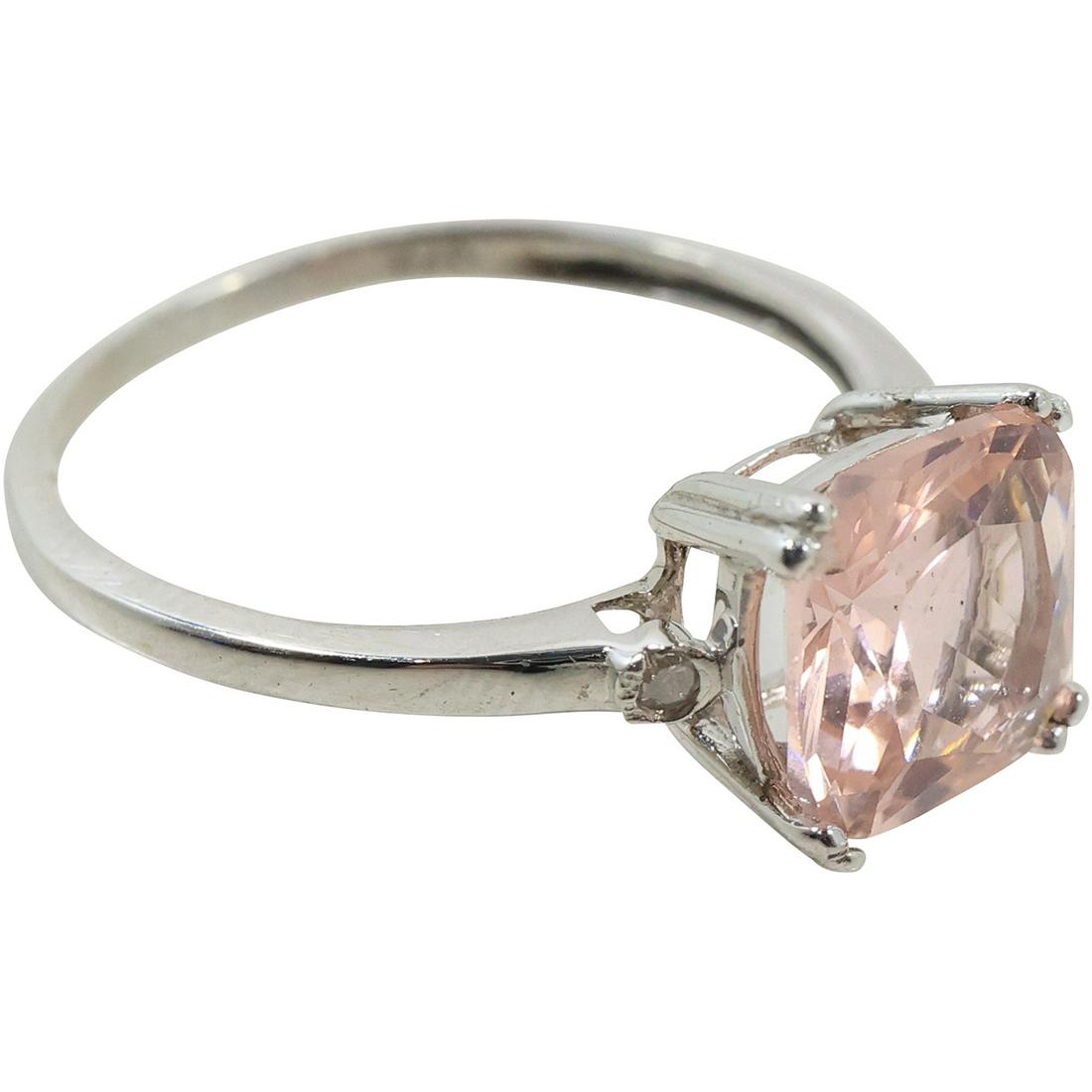 10K GOLD Satin Pink Stone with 2 Diamonds Ring Size 7 , 3/4 in. x 3/8 in. , 1.0 dwt (1 of 12)