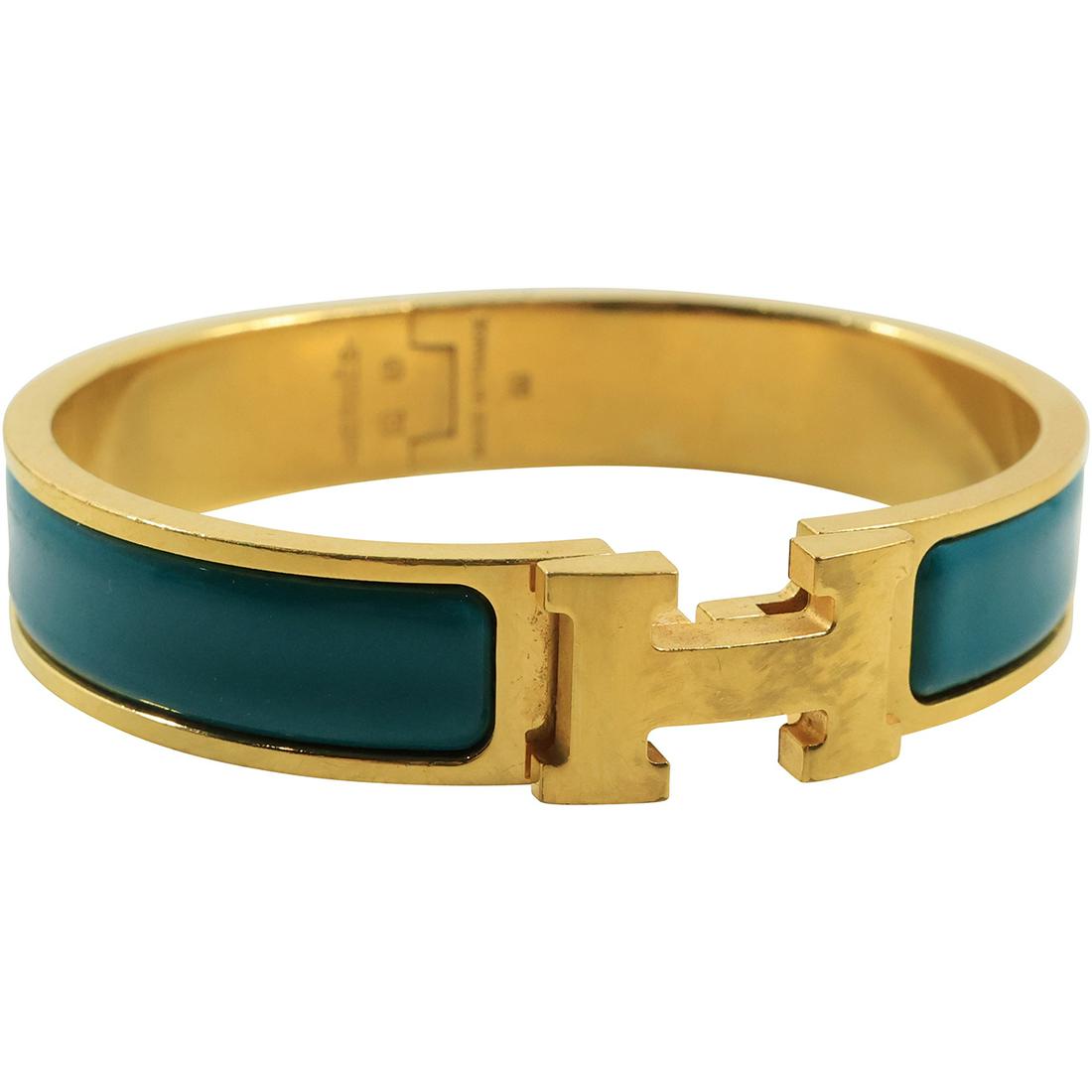 HERMES Made in France Bangle Bracelet Turquoise Enameling 2 3/8 in. x 2 1/8 in.: HERMES Made in France Bangle Bracelet Turquoise Enameling 2 3/8 in. x 2 1/8 in.
