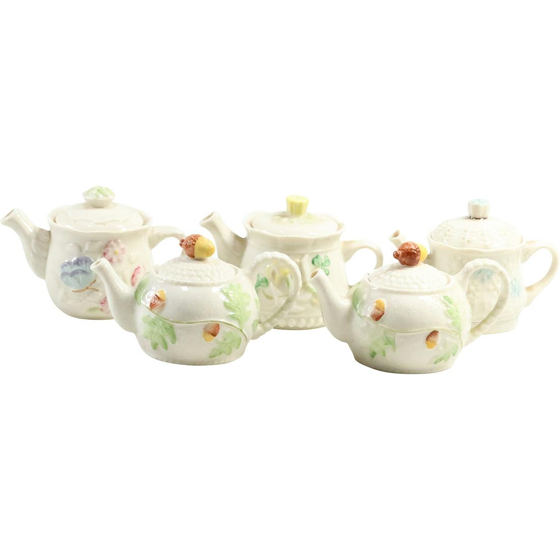 [5] Assorted BELLEEK Ireland Fine Porcelain Miniature Tea Pots average size 3 inches (1 of 19)