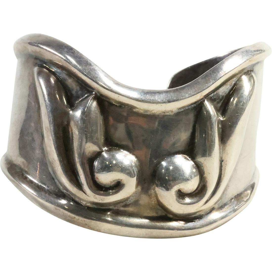 Mexico TP-22 .925 Sterling Silver Scroll Design Cuff Bracelet, weighs 64.3 grams (1 of 9)