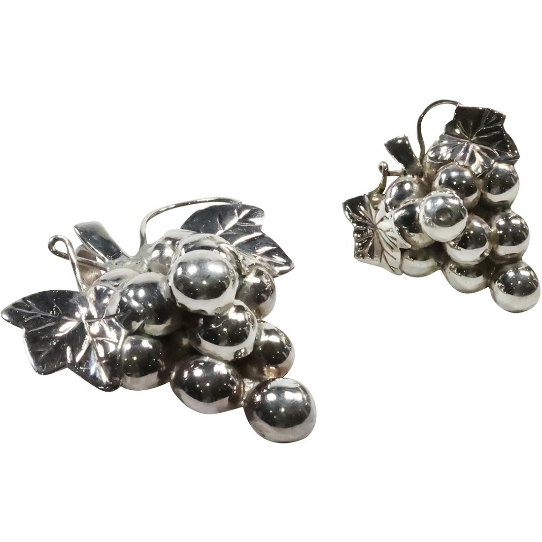 3 Pieces ND [Neodymium] .925 Sterling Silver Grapes Cluster Pin and Pair Earrings (1 of 10)