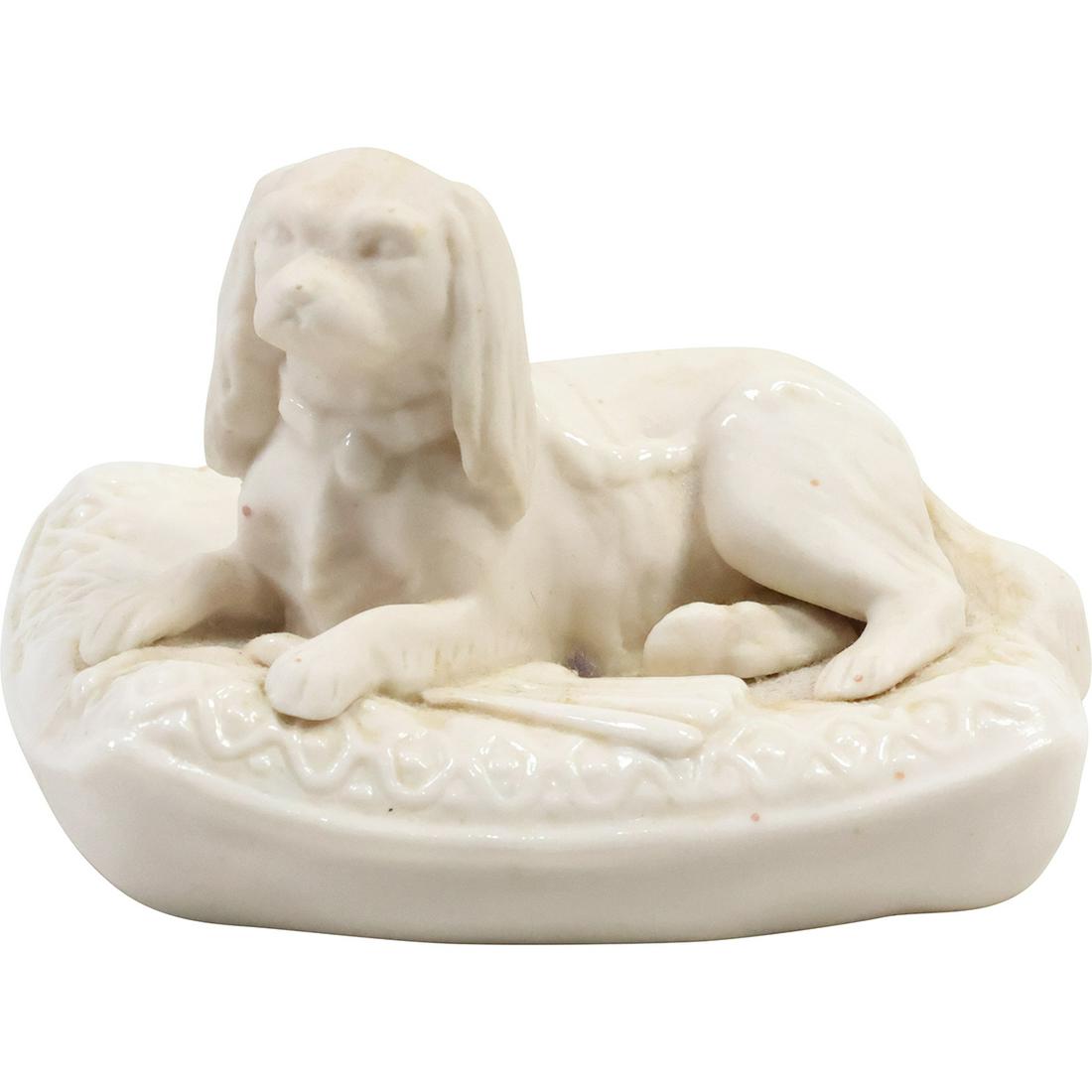 BELLEEK Ireland Fine Porcelain King Charles Dog on Pillow 3 1/4 in. h. x 4 3/4 in. length (1 of 9)
