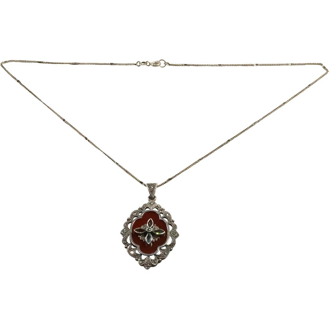 .925 Sterling Silver Pendant Necklace Carnelian, Peridot, Citrine, Purple & Blue Amethyst, 16 in.: .925 Sterling Silver Pendant 1 7/8 in. x 1 1/8 in. Necklace Carnelian, Peridot, Citrine, Purple & Blue Amethyst, 16 in. chain .925 Sterling