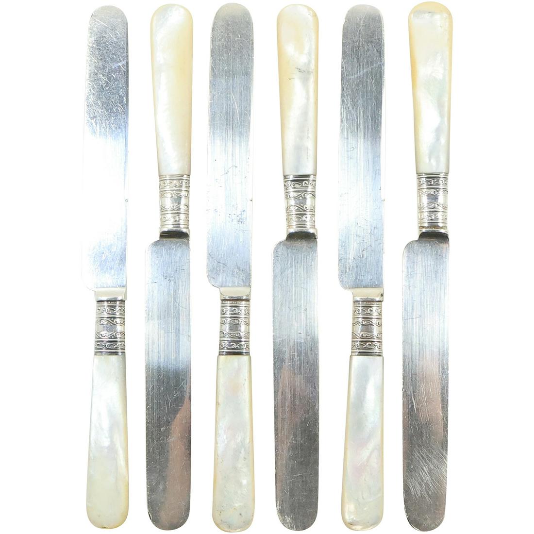 [6] Sterling Band MOP Handles Dinner Knives  8 in. x  3/4 in. (1 of 12)