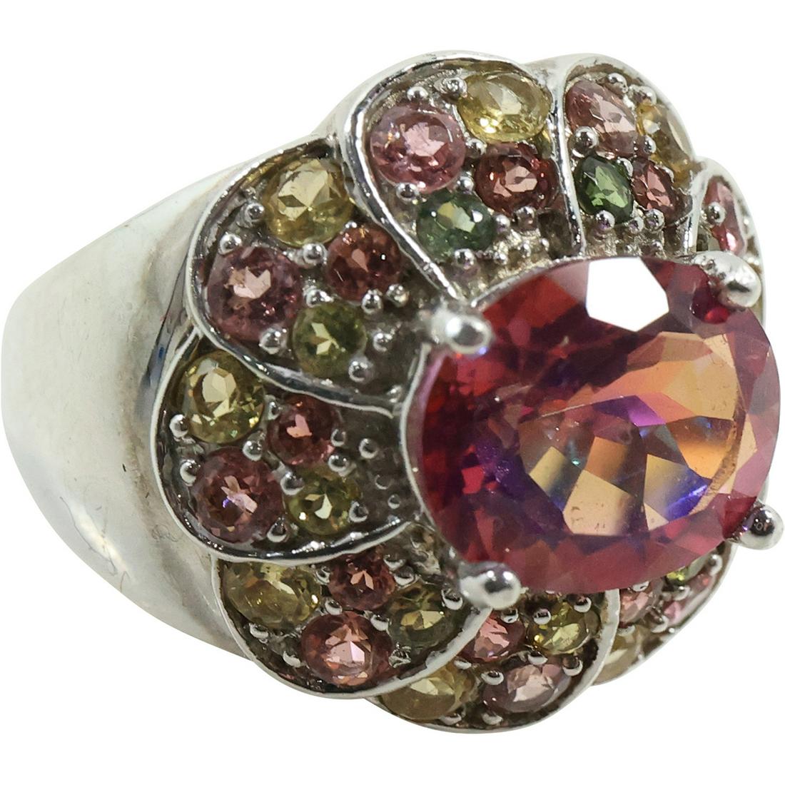 .925 Sterling Silver with Pink & Blue Quartz, Pink, Yellow, Green Amethysts Ring Size 6.25 (1 of 11)