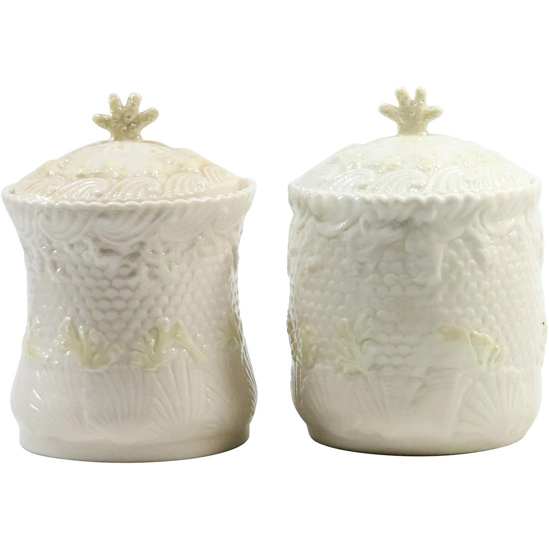 [2] BELLEEK Irish Fine Porcelain Cracker Jars Shell Basket Weave 5 in. x 7 1/2 in. (1 of 18)
