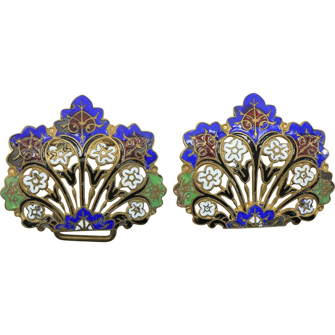 Victorian Brass with Enameling Buckle 3 3/8 in. x 2 in.: Victorian Brass with Enameling Buckle 3 3/8 in. x 2 in.