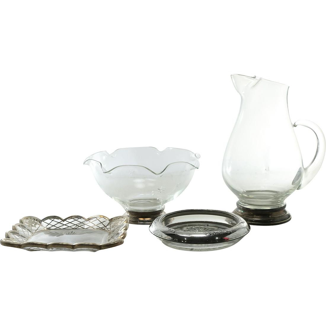 [4] Assorted STERLING SILVER Base Crystal Glass Water Pitcher, Sterling Base Center Bowl, (1 of 20)