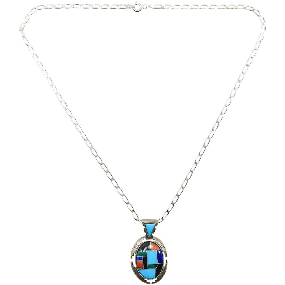 .925 Sterling Silver CJ Zuni Pendant Necklace on .925 Sterling 18 inch open link chain (1 of 11)