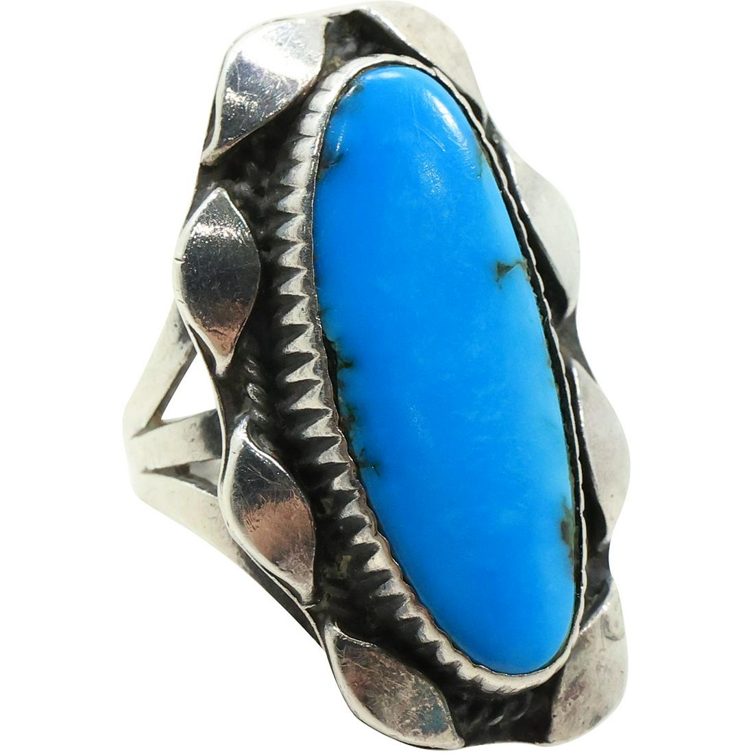 marked JCC Sterling Silver and Turquoise Native American Ring Size 7.75,  7/8 in. x 1 3/8 in. (1 of 12)