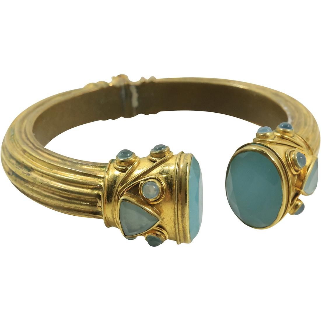 Vintage Brass and Chalcedony Cuff Bracelet 2 3/4 in. x 3 in. x 3/4 in. (1 of 10)