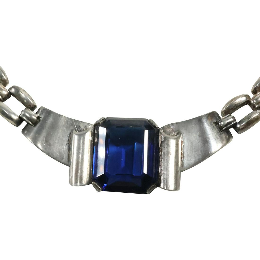 marked TRIFARI Blue Stone Heavy Necklace  16 in. x 1 in. (1 of 10)