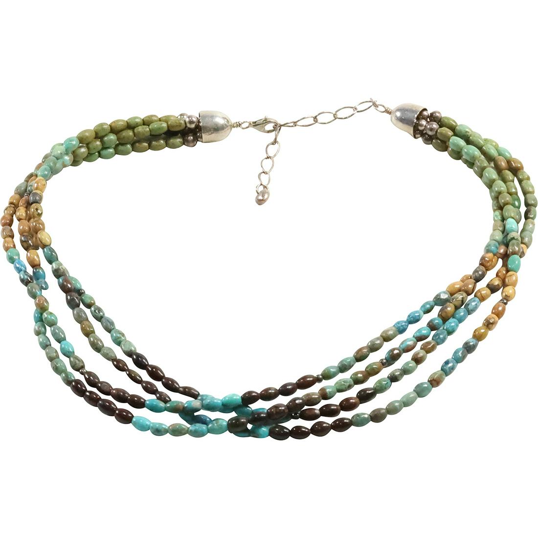 DTR [Jay King] .925 Sterling Clasp Ends Turquoise Beads 4-Strands Necklace 18 in. x 3/4 in. (1 of 9)