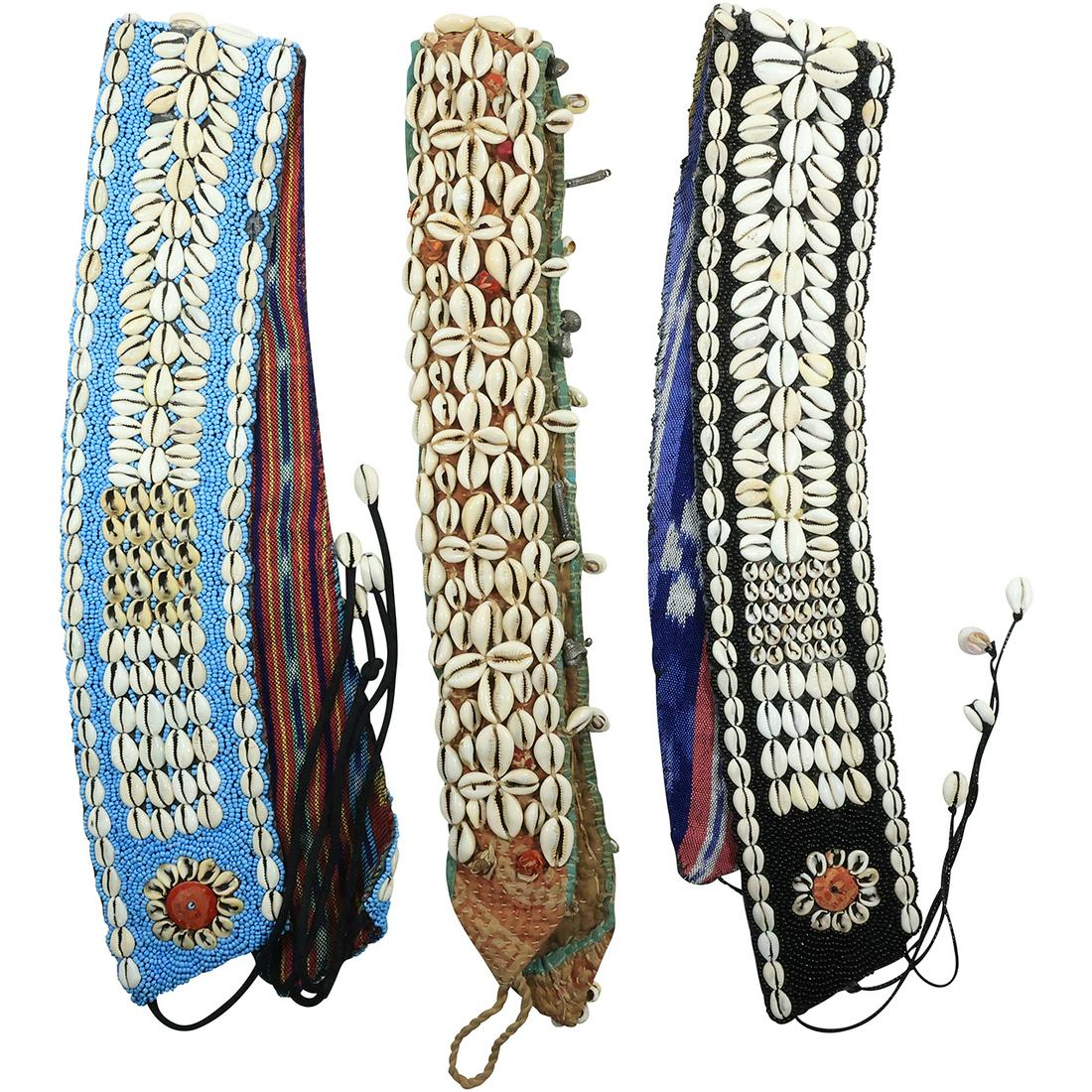 [3] Native Handmade Belts: Shells Black & White 38 in. x 3 1/2 in. ; Blue Shell 38 in. x 3 1/2 in.;: [3] Native Handmade Belts: Shells Black & White 38 in. x 3 1/2 in. ; Blue Shell 38 in. x 3 1/2 in.; Brown Shell 40 in. x 2 3/4 in.