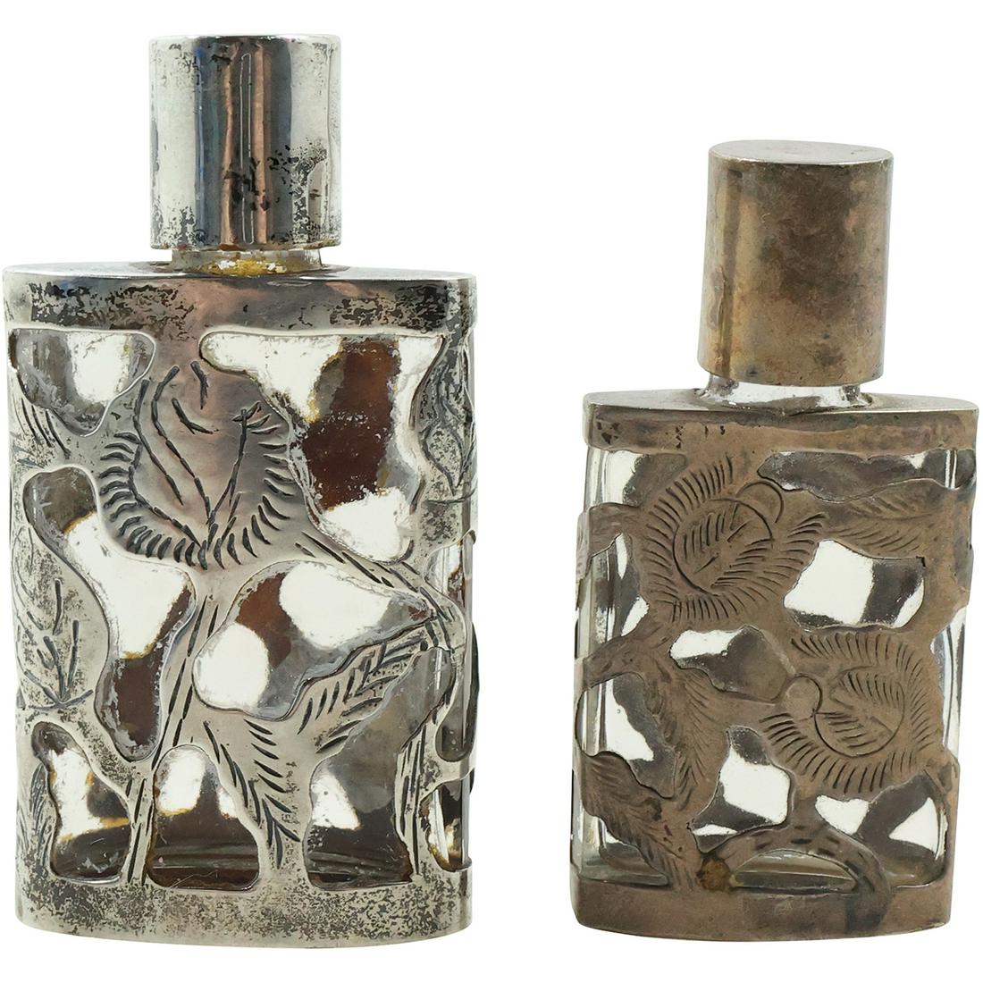 [2] .925 Mexico Sterling Silver Overlay Perfume Bottle 2 1/2 in. x 1 3/8 in. & Zermeno Sterling (1 of 15)