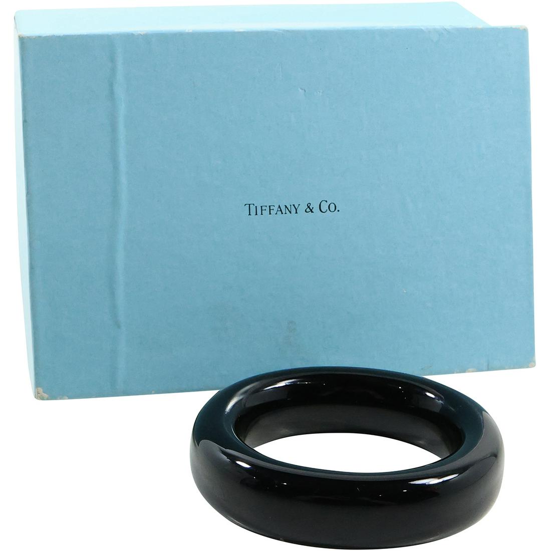 TIFFANY & CO ELSA PERETTI Black Lacquer Japan Bangle Bracelet 2 3/8 in. x 2 3/4 in. x 1 in. (1 of 10)