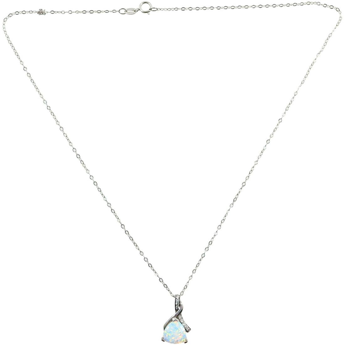 .925 Sterling Silver Opal and CZ Pendant Necklace on .925 Sterling Chain 18 in. (1 of 10)