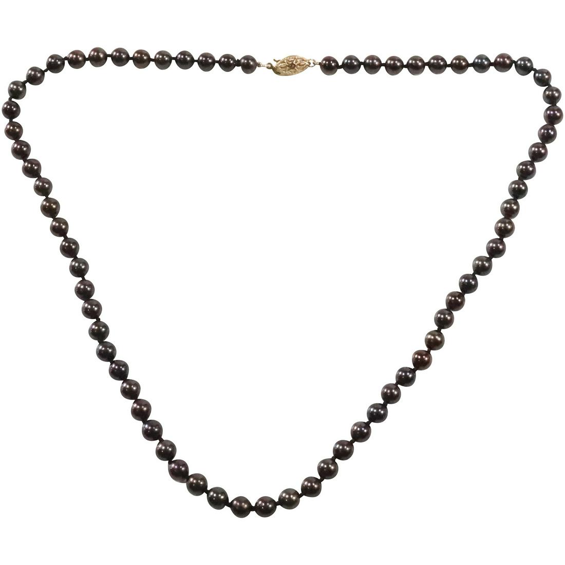14K Clasp Genuine Tahitian Freshwater Pearls copper / purple Necklace 18 in. x 1/4 in. (1 of 9)