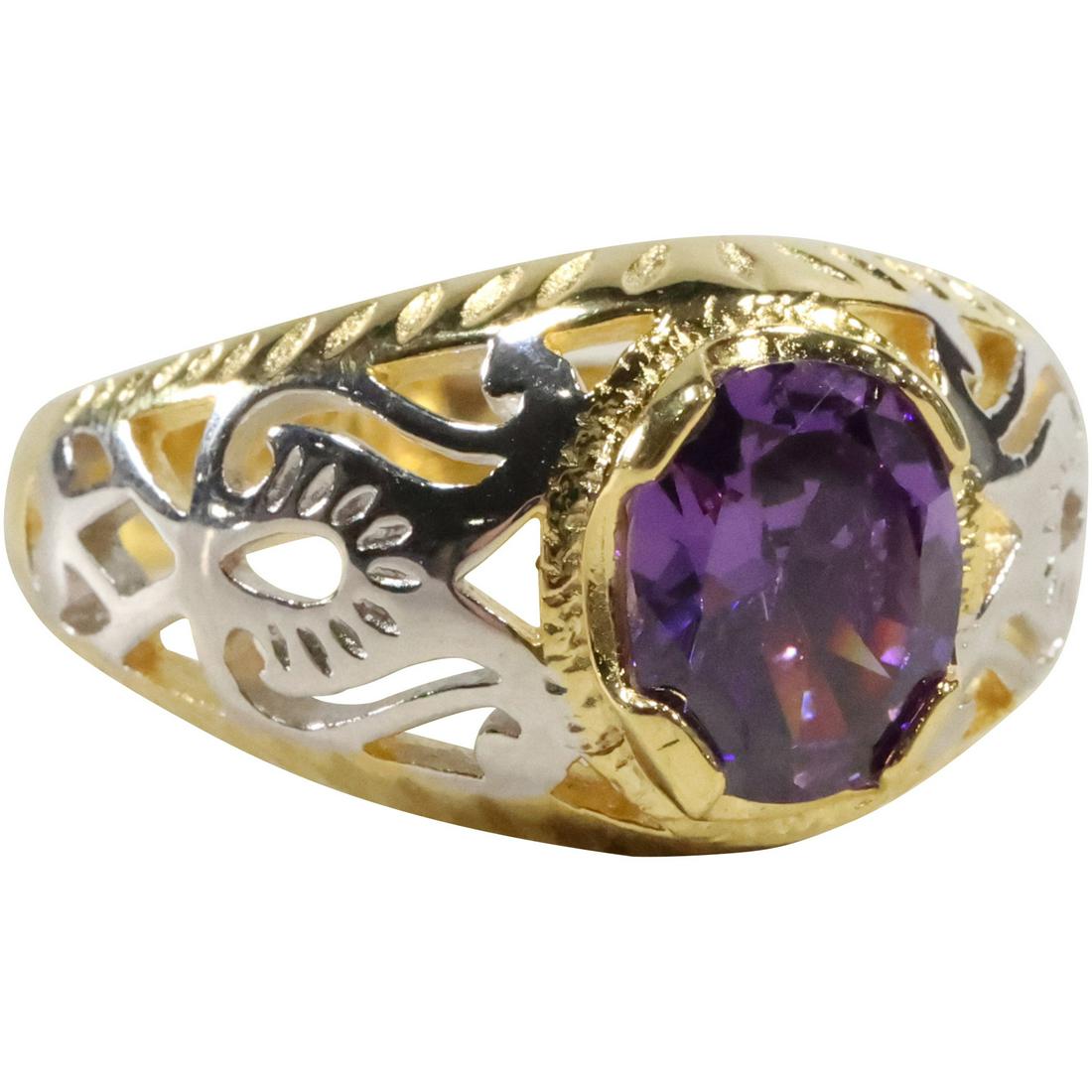 .925 Sterling Silver Vermeil Purple Amethyst Ring Size 16 , 1 1/8 in. x 5/8 in. (1 of 9)