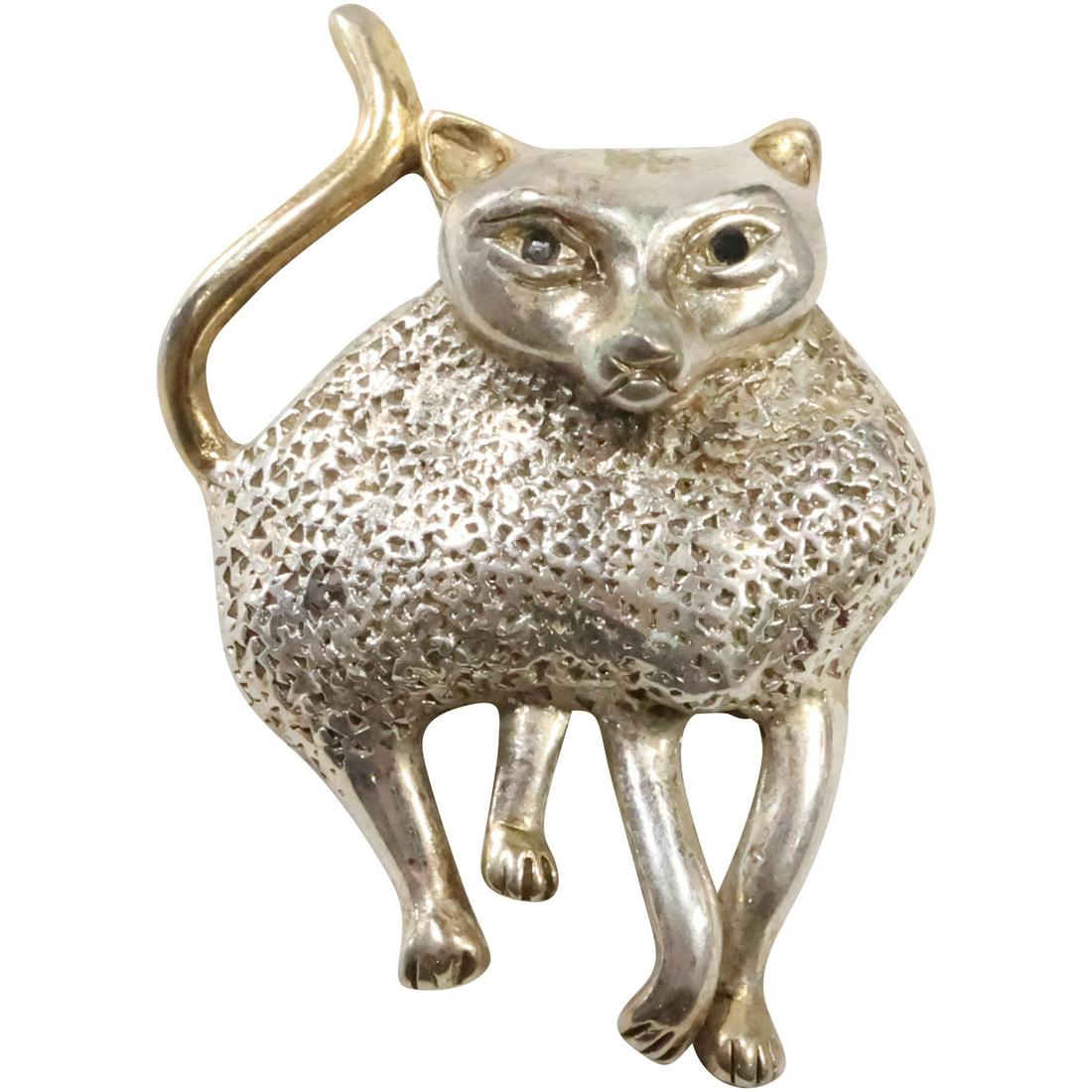 .925 Sterling Silver FOX / CAT Figurative Pendant Pin 1 1/4 in. x 1 3/4 in. (1 of 10)